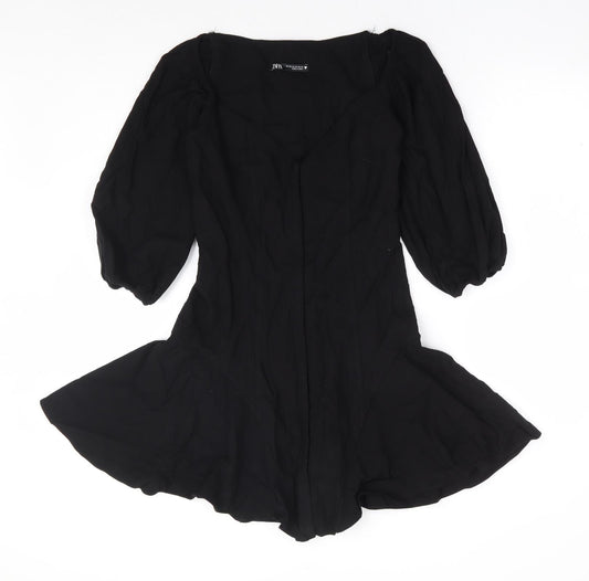 Zara Womens Black Viscose A-Line Size XS Sweetheart Zip