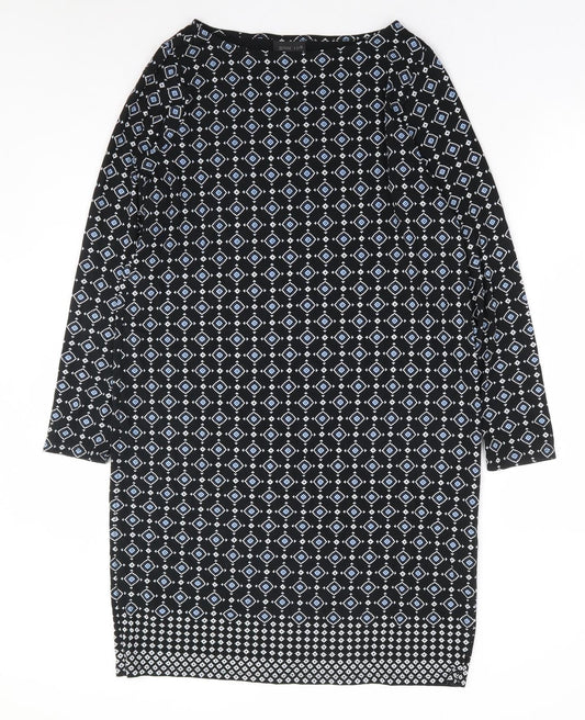 J. Jill Womens Black Geometric Rayon Shift Size XS Round Neck Pullover
