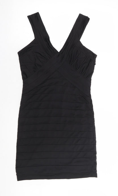 Preloved VERO MODA Womens Black Polyester Bodycon Size L V-Neck Pullover - Front