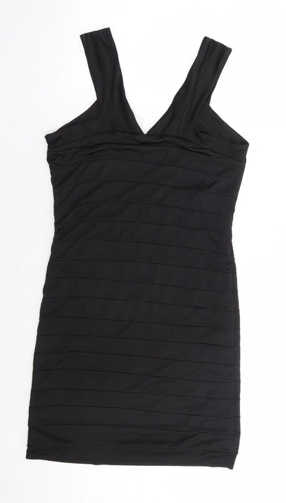 Preloved VERO MODA Womens Black Polyester Bodycon Size L V-Neck Pullover - Back