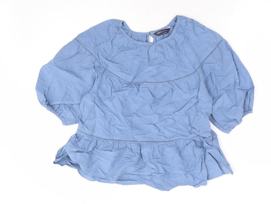 Marks and Spencer Womens Blue Viscose Basic Blouse Size 6 Round Neck - Peplum Smock