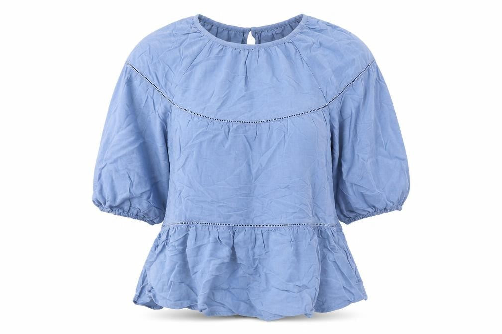 Marks & Spencer Womens Blue Viscose Basic Blouse Size 6 Round Neck - Peplum Smock
