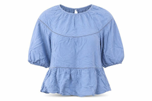 Marks and Spencer Womens Blue Viscose Basic Blouse Size 6 Round Neck - Peplum Smock