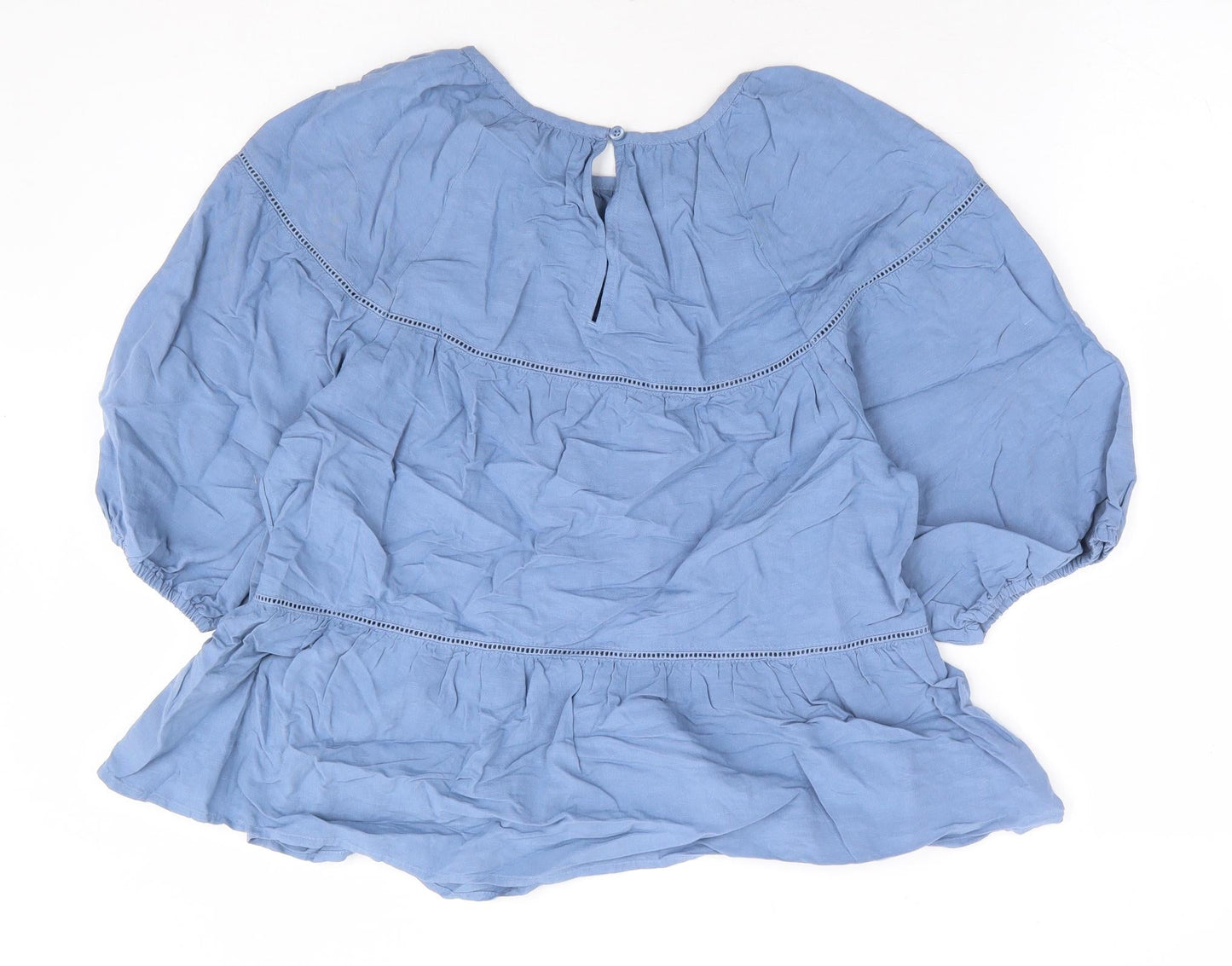 Marks and Spencer Womens Blue Viscose Basic Blouse Size 6 Round Neck - Peplum Smock