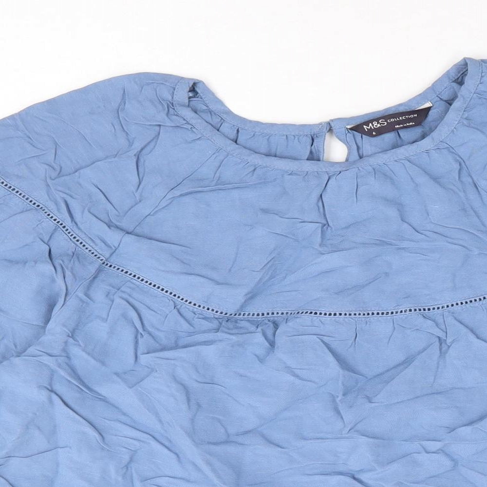 Marks and Spencer Womens Blue Viscose Basic Blouse Size 6 Round Neck - Peplum Smock