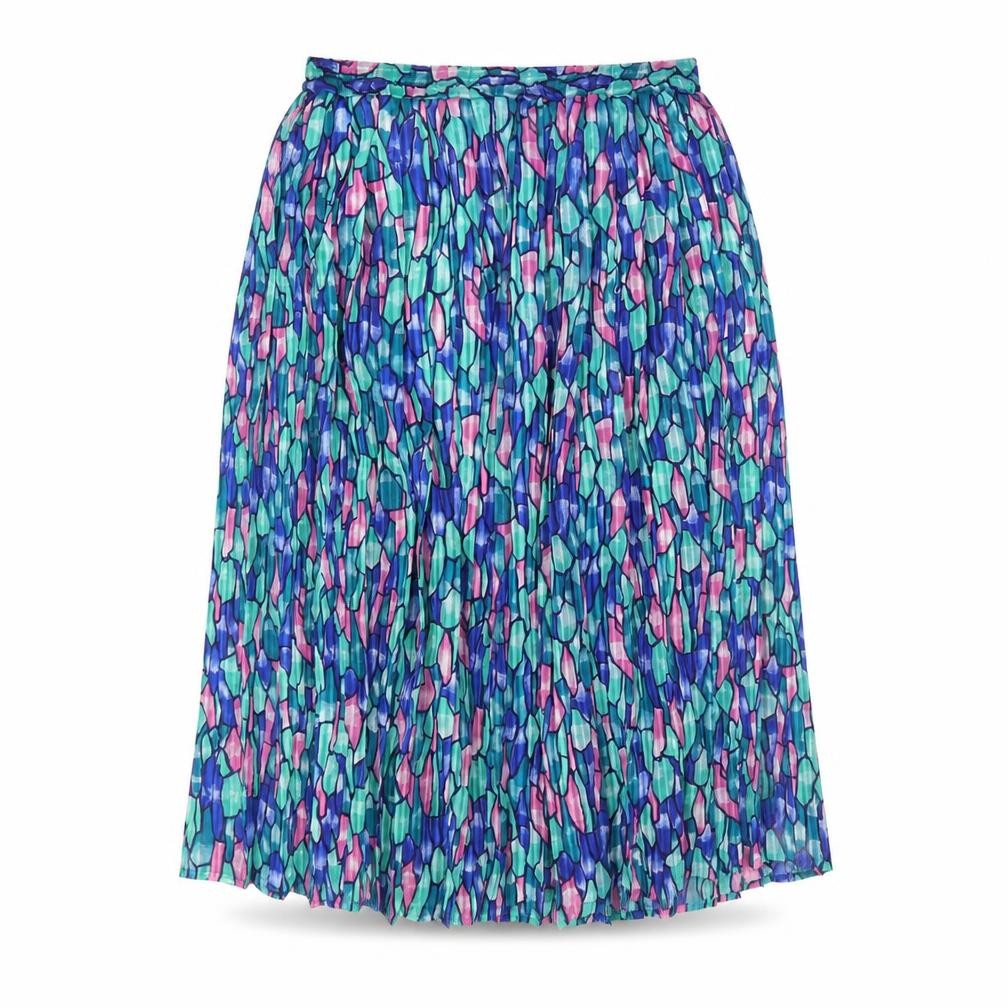 Preworn Womens Multicoloured Geometric Polyester Pleated Skirt Size 32 in