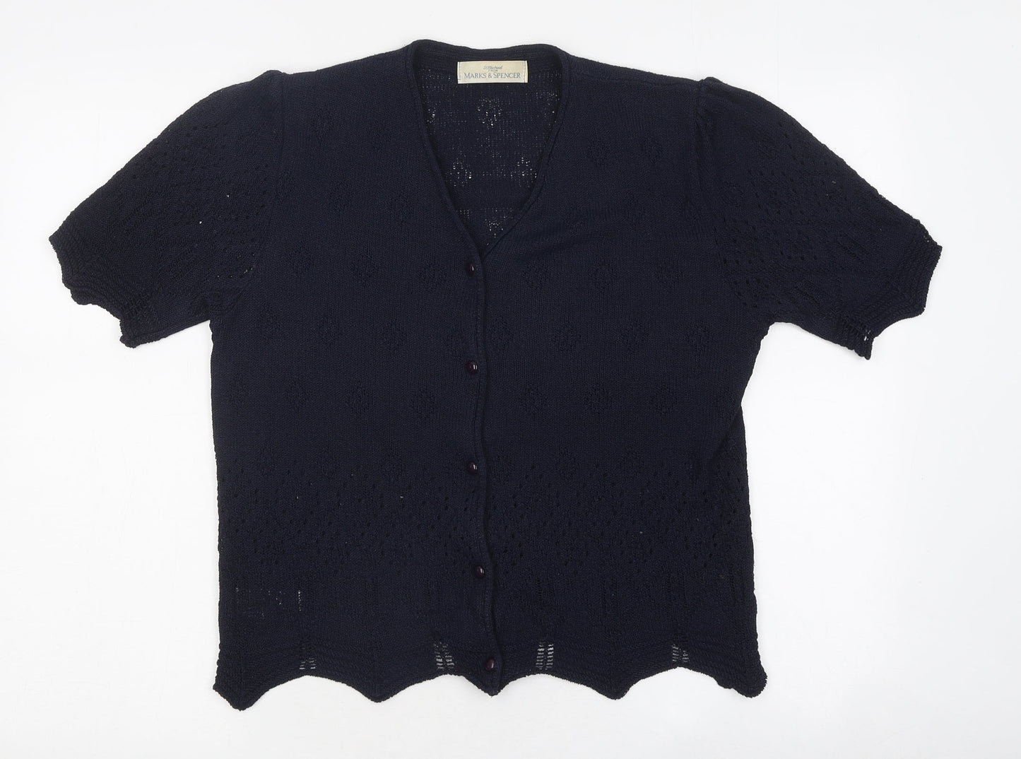 Marks and Spencer Womens Blue V-Neck 100% Cotton Cardigan Jumper Size 10 - Buttons
