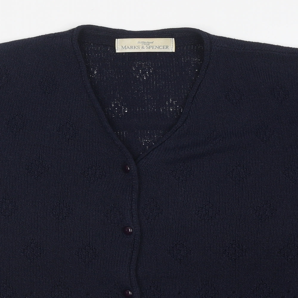 Marks and Spencer Womens Blue V-Neck 100% Cotton Cardigan Jumper Size 10 - Buttons