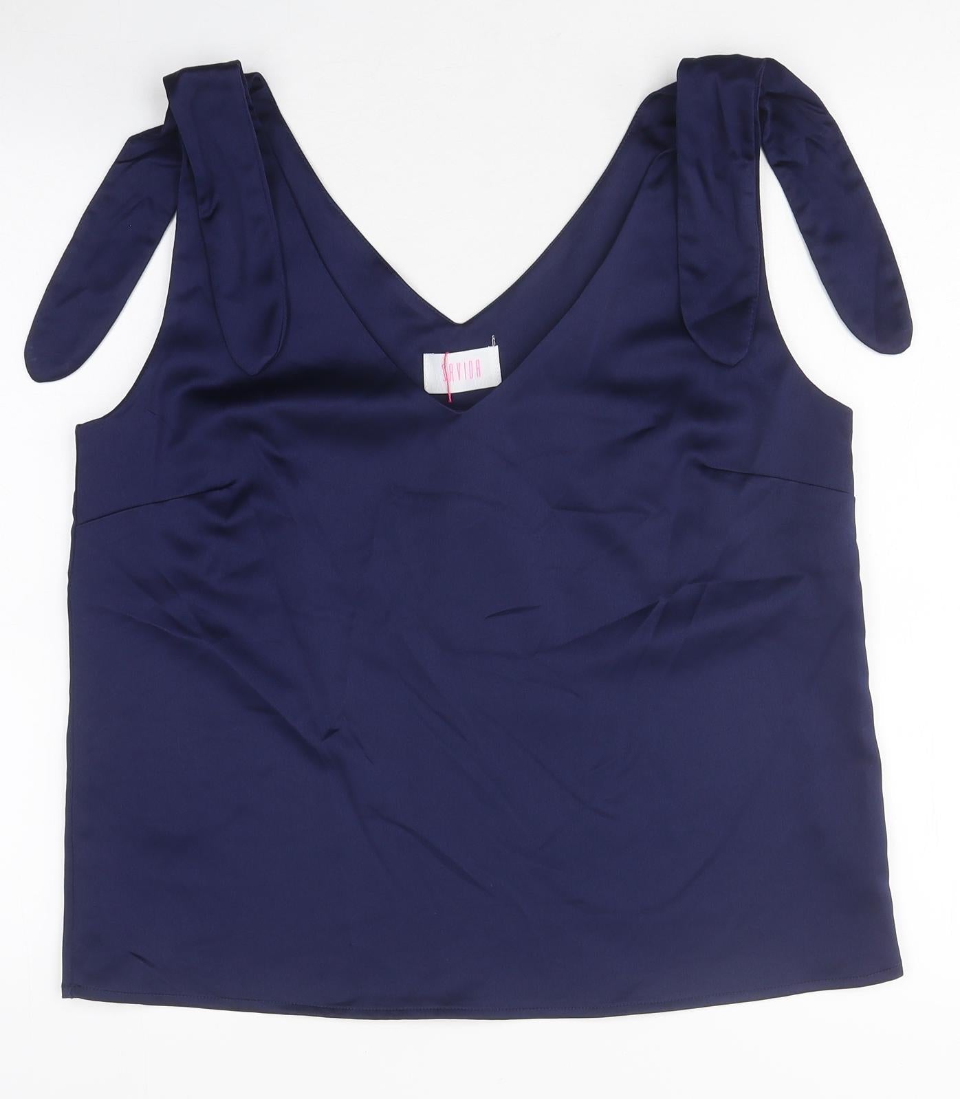 Savida Womens Blue Polyester Basic Tank Size M V-Neck