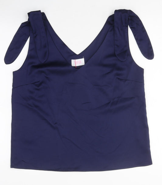 Savida Womens Blue Polyester Basic Tank Size M V-Neck