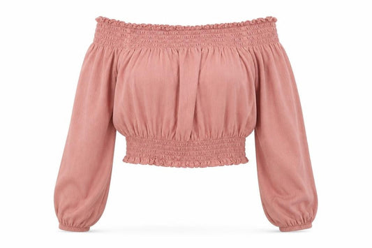 Divided by H&M Womens Pink Polyester Cropped T-Shirt Size S Off the Shoulder - Balloon Sleeves