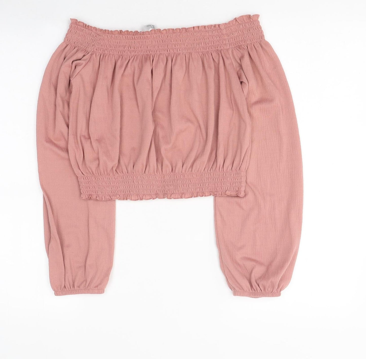 Divided by H&M Womens Pink Polyester Cropped T-Shirt Size S Off the Shoulder - Balloon Sleeves