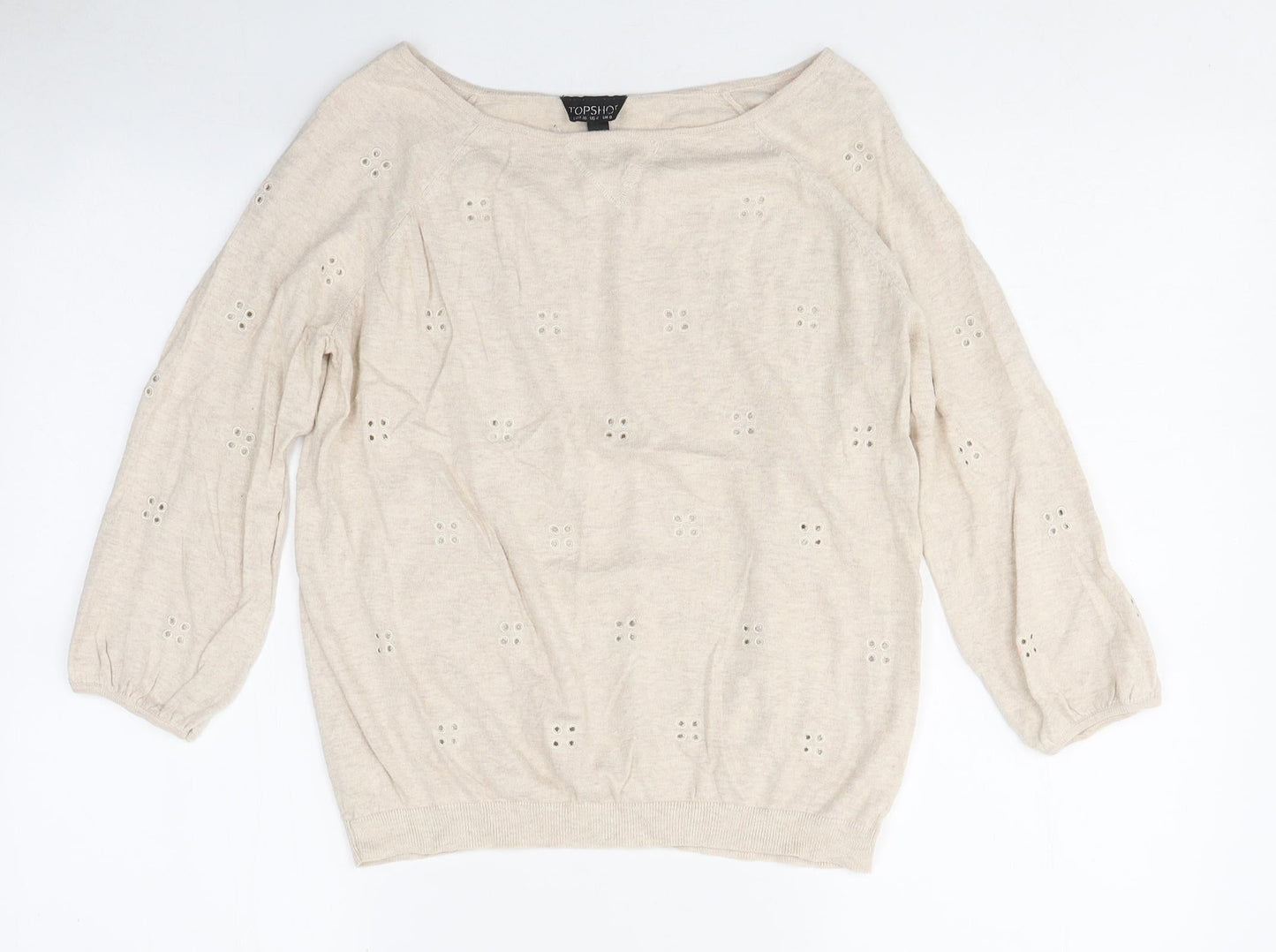 Topshop Womens Beige Polyester Basic T-Shirt Size 8 Off the Shoulder