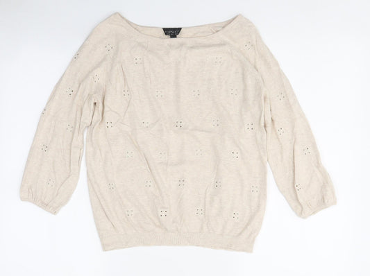 Topshop Womens Beige Polyester Basic T-Shirt Size 8 Off the Shoulder