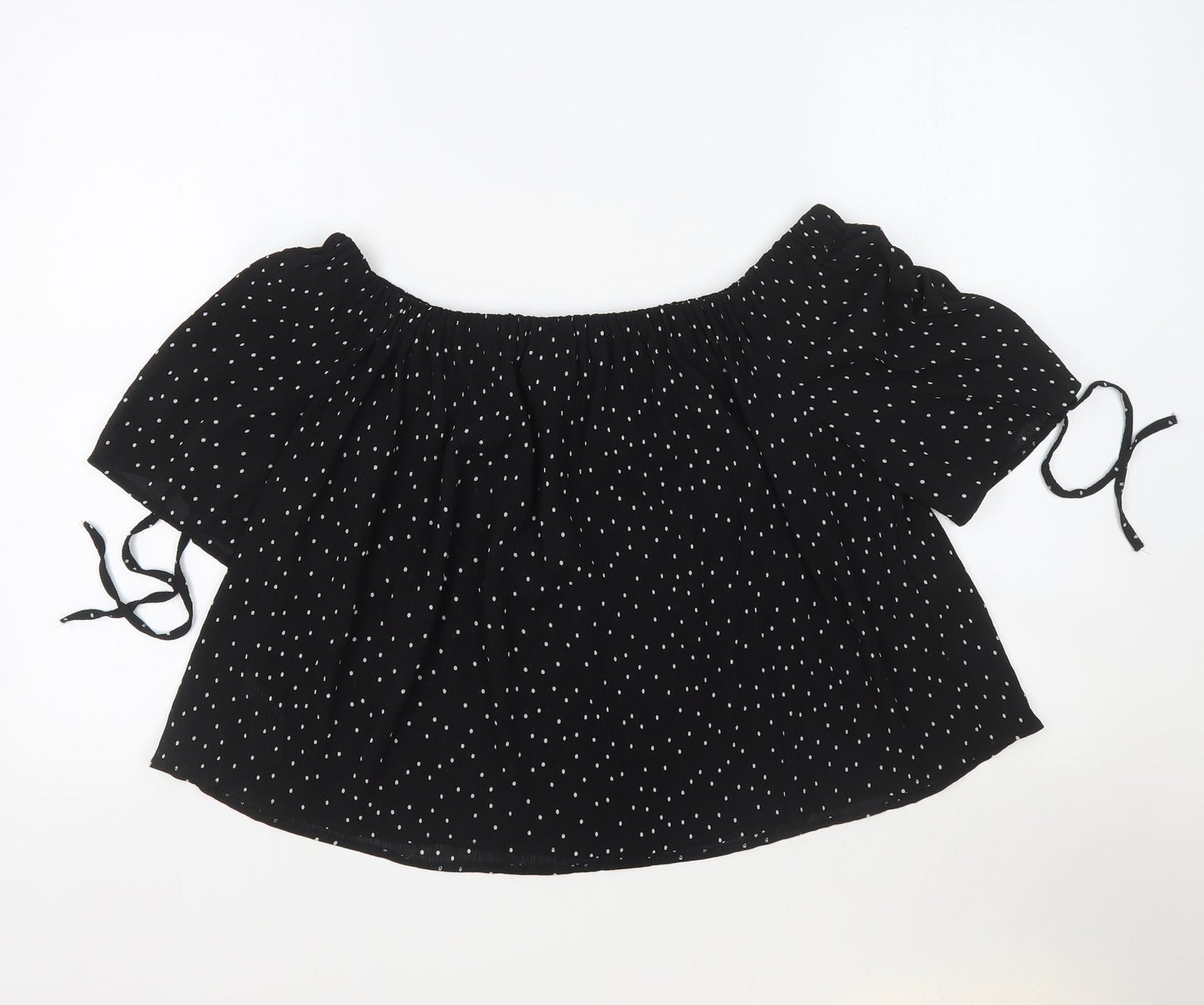 Topshop Womens Black Polka Dot Polyester Cropped T-Shirt Size 14 Boat Neck