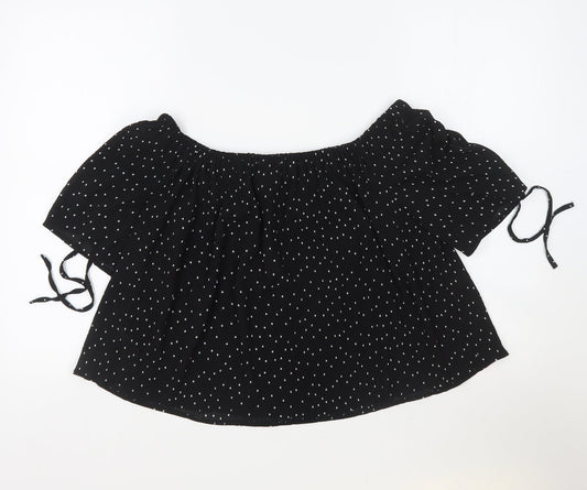 Topshop Womens Black Polka Dot Polyester Cropped T-Shirt Size 14 Boat Neck