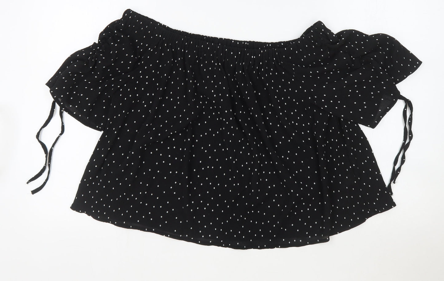 Topshop Womens Black Polka Dot Polyester Cropped T-Shirt Size 14 Boat Neck
