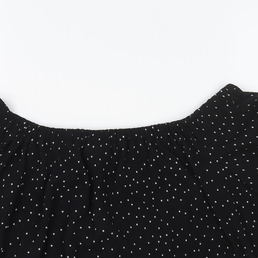 Topshop Womens Black Polka Dot Polyester Cropped T-Shirt Size 14 Boat Neck
