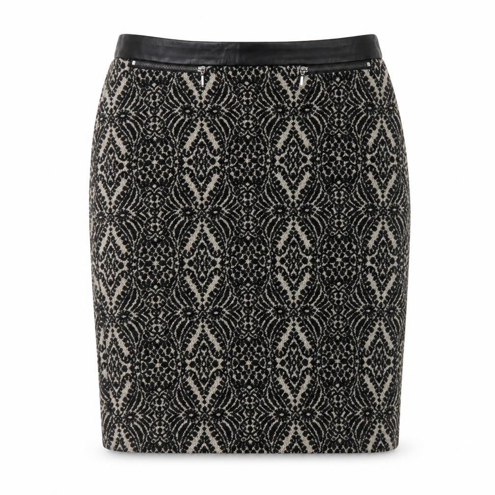 M&Co Womens Black Geometric Polyester Straight & Pencil Skirt Size 10 Zip - Leather Waist