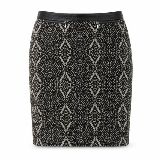 M&Co Womens Black Geometric Polyester Straight & Pencil Skirt Size 10 Zip - Leather Waist