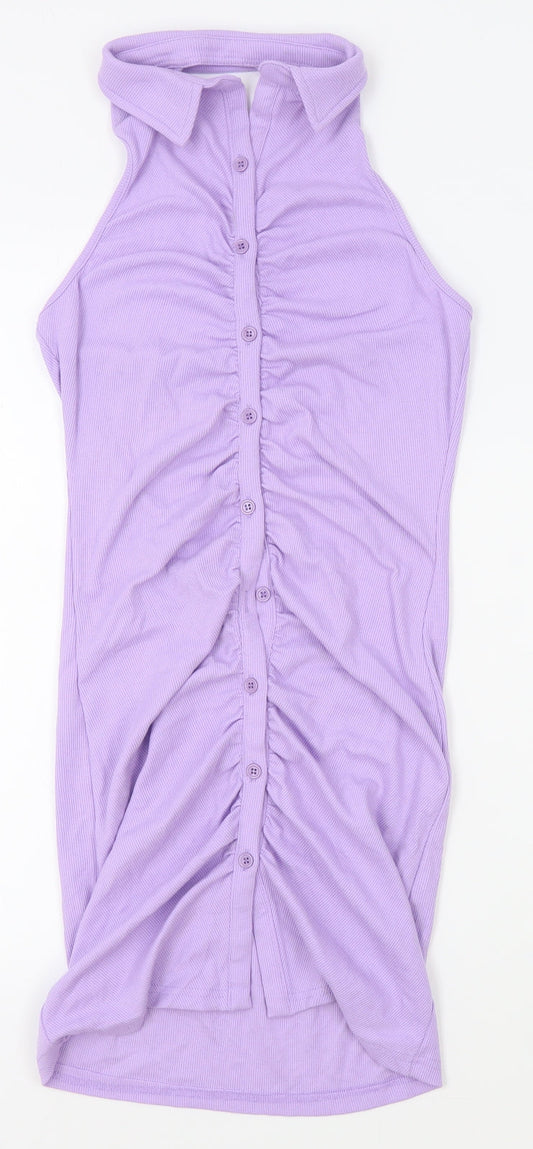 SheIn Womens Purple Polyester Bodycon Size M Collared Button - Open Back