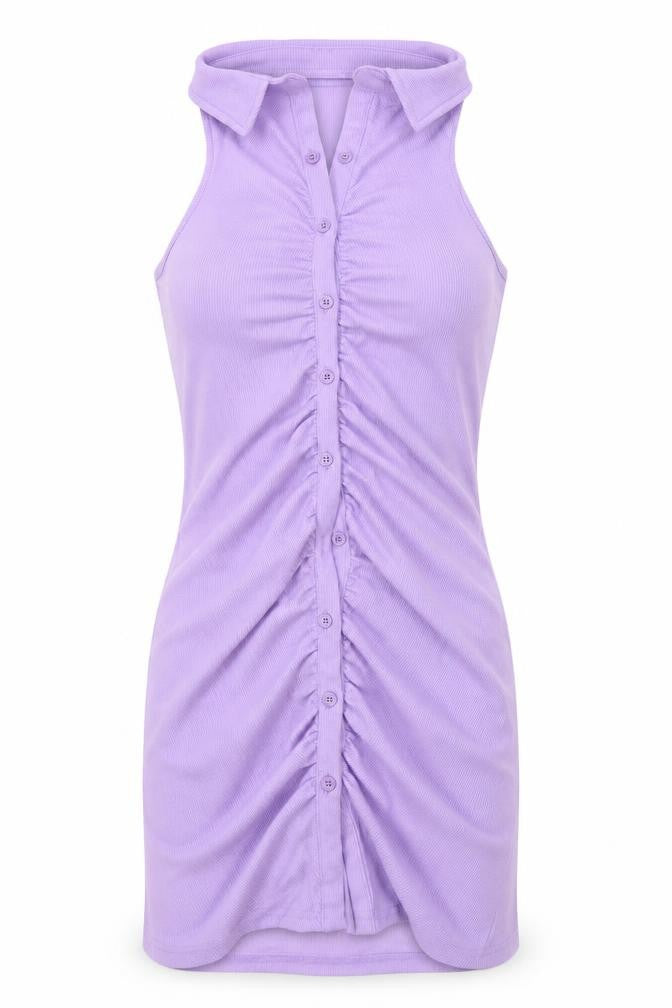 SheIn Womens Purple Polyester Bodycon Size M Collared Button - Open Back