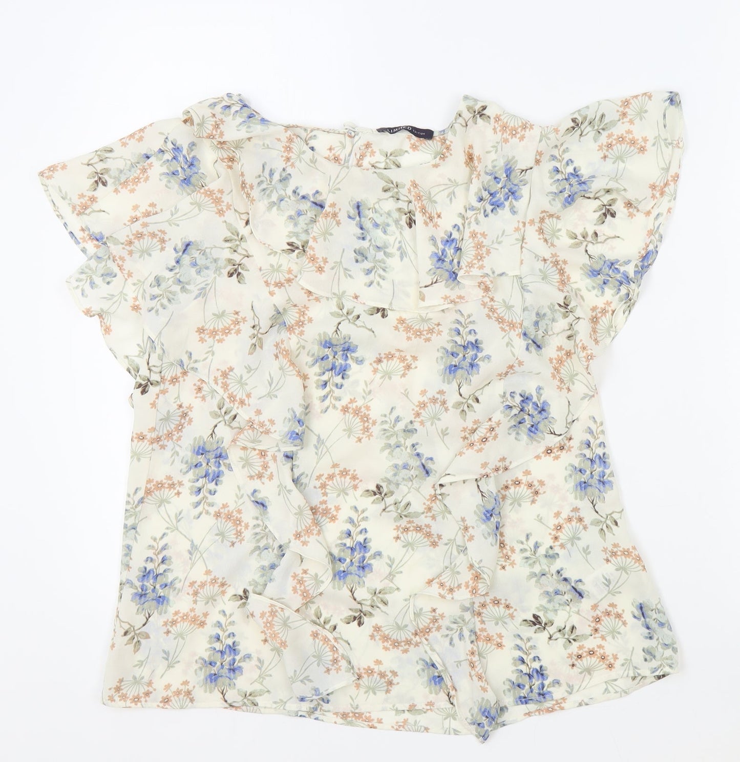 Limited Editions Womens Beige Floral Polyester Basic T-Shirt Size 8 Round Neck