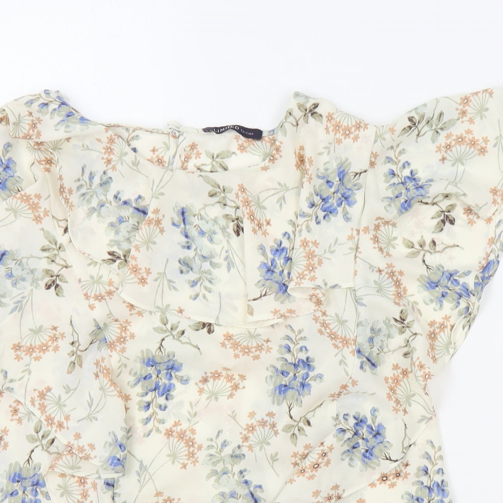 Limited Editions Womens Beige Floral Polyester Basic T-Shirt Size 8 Round Neck