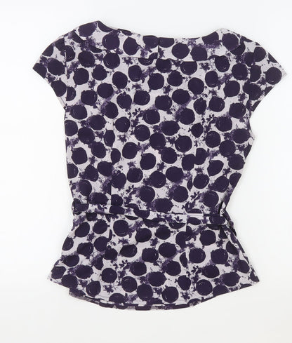 H&M Womens Purple Polka Dot Polyester Basic Blouse Size 6 Cowl Neck
