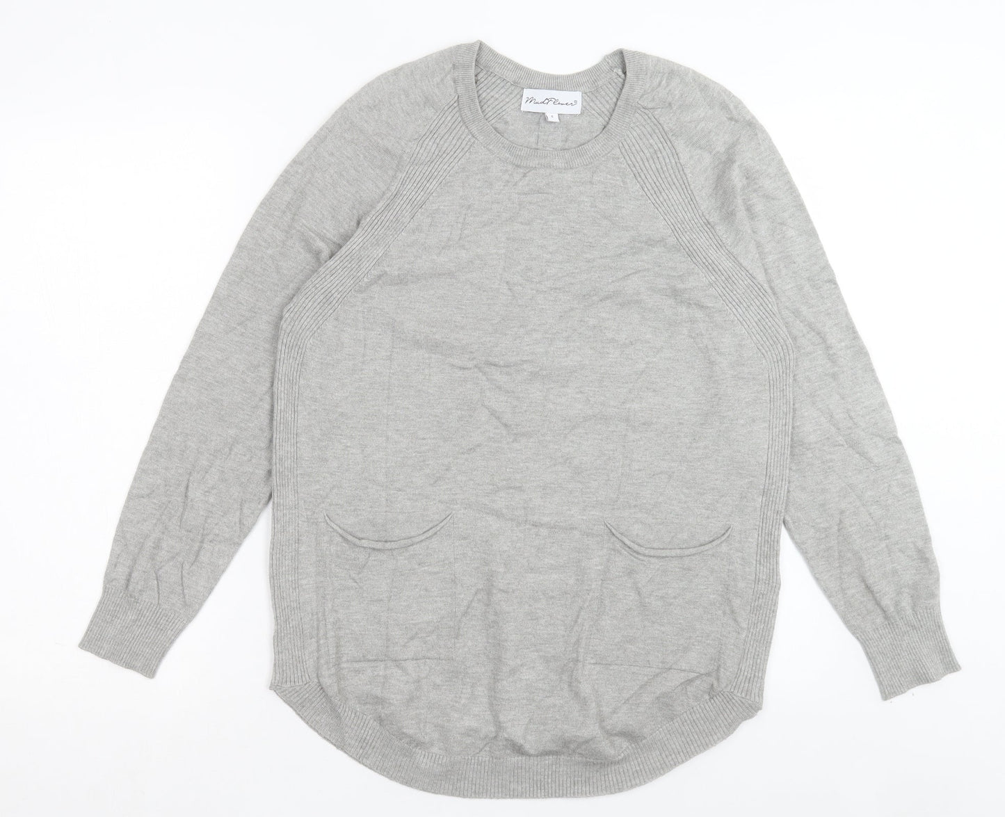 Mud Flowers Womens Grey Crew Neck Viscose Pullover Jumper Size S