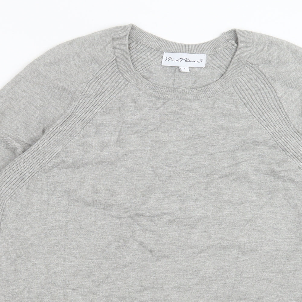 Mud Flowers Womens Grey Crew Neck Viscose Pullover Jumper Size S