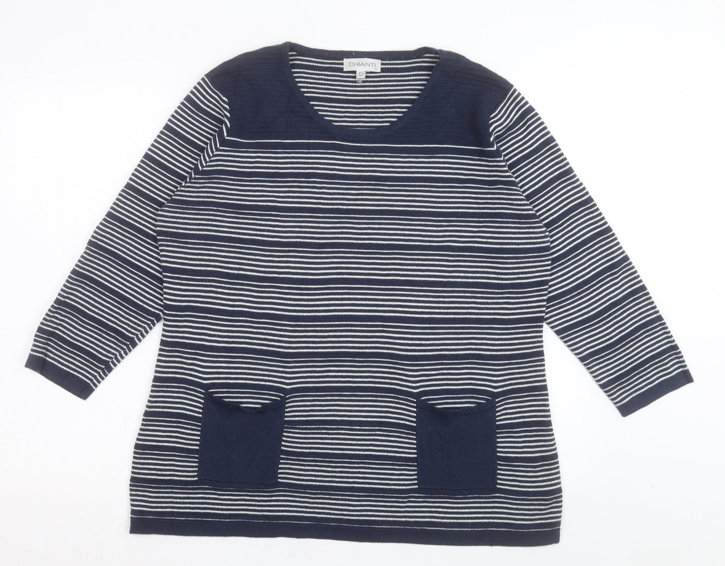 Chianti Womens Blue Crew Neck Striped Cotton Pullover Jumper Size XL