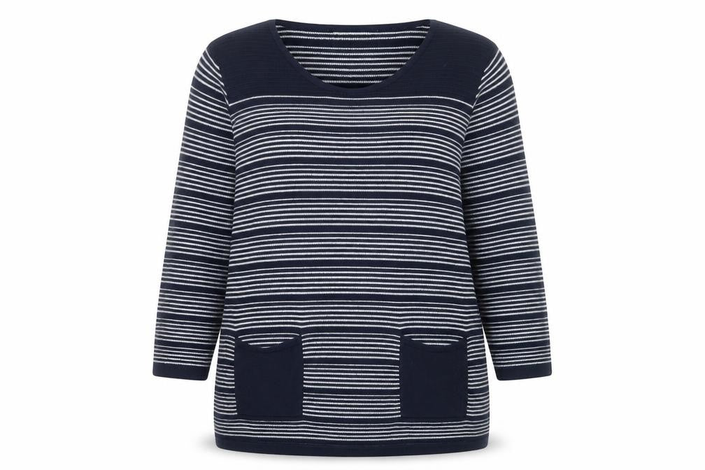Chianti Womens Blue Crew Neck Striped Cotton Pullover Jumper Size XL
