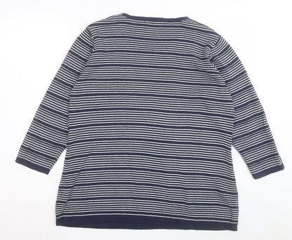 Chianti Womens Blue Crew Neck Striped Cotton Pullover Jumper Size XL