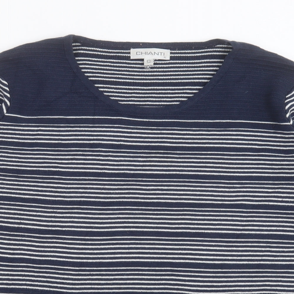 Chianti Womens Blue Crew Neck Striped Cotton Pullover Jumper Size XL