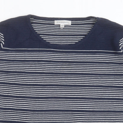 Chianti Womens Blue Crew Neck Striped Cotton Pullover Jumper Size XL