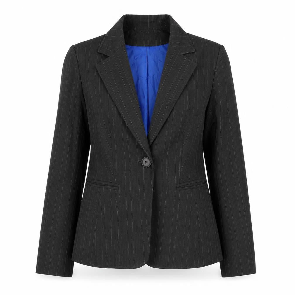 Essential Womens Grey Striped Jacket Blazer Size 10 Button