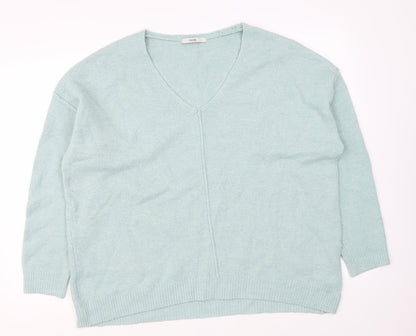 George Womens Blue V-Neck Acrylic Pullover Jumper Size L