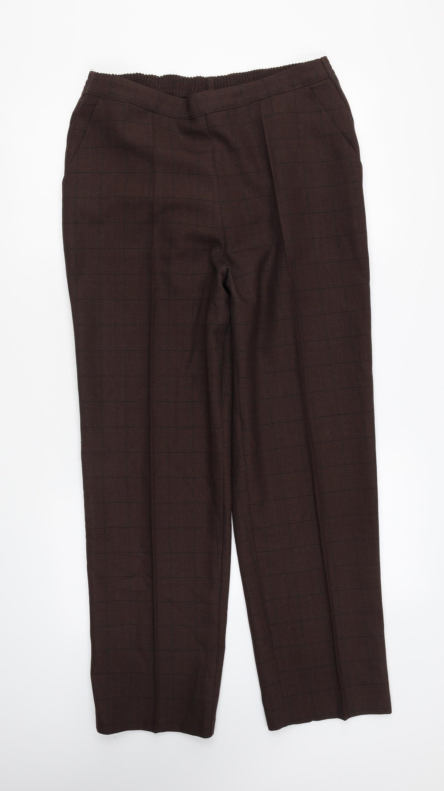 Preworn Womens Brown Striped Polyester Trousers Size 32 in L28 in Regular