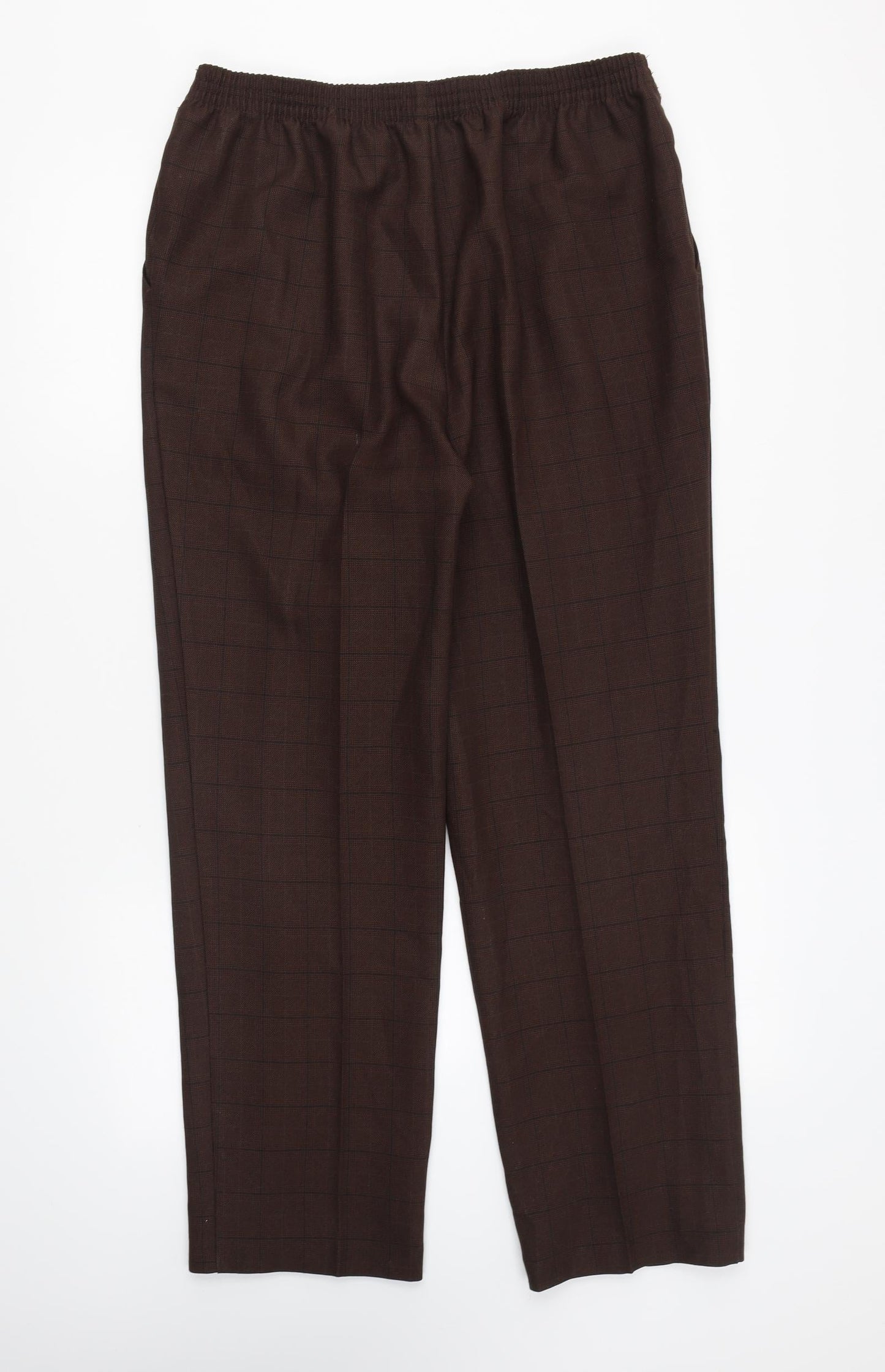 Preworn Womens Brown Striped Polyester Trousers Size 32 in L28 in Regular