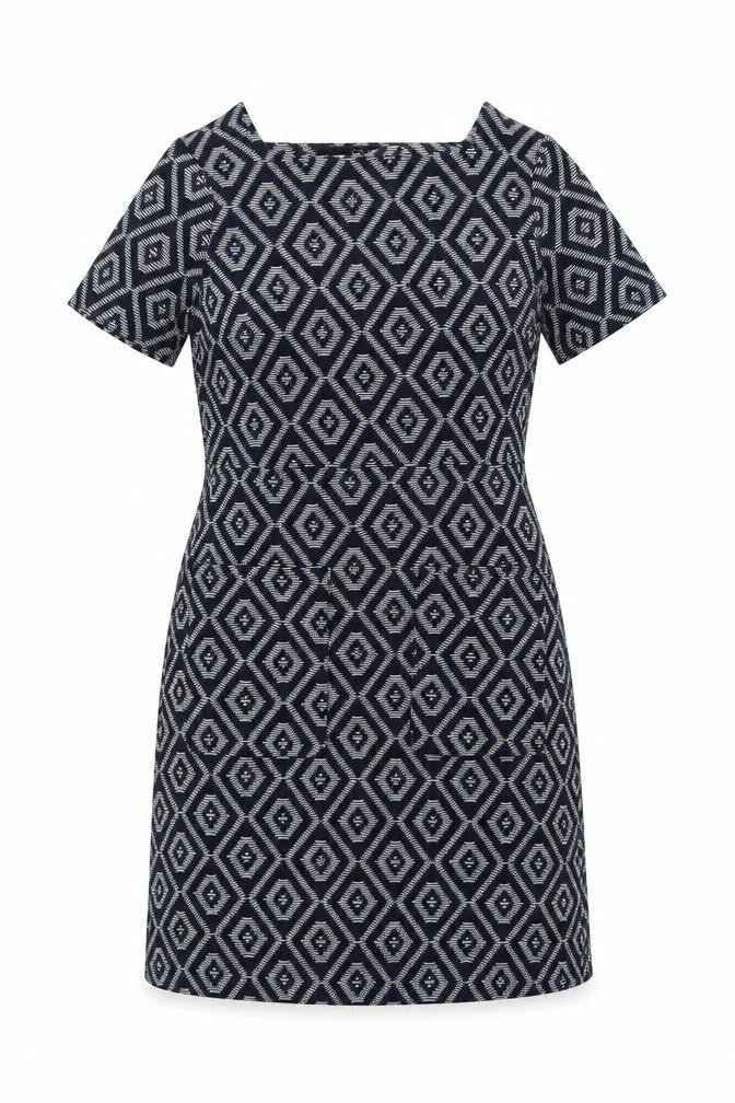 NEXT Womens Blue Geometric Polyester Shift Size 6 Square Neck Pullover