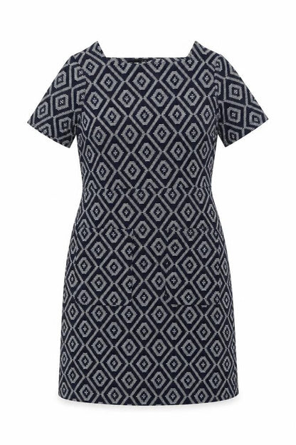 Next Womens Blue Geometric Polyester Shift Size 6 Square Neck Pullover