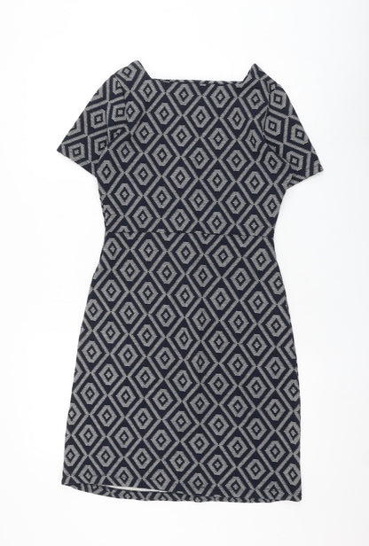 Next Womens Blue Geometric Polyester Shift Size 6 Square Neck Pullover