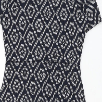 Next Womens Blue Geometric Polyester Shift Size 6 Square Neck Pullover