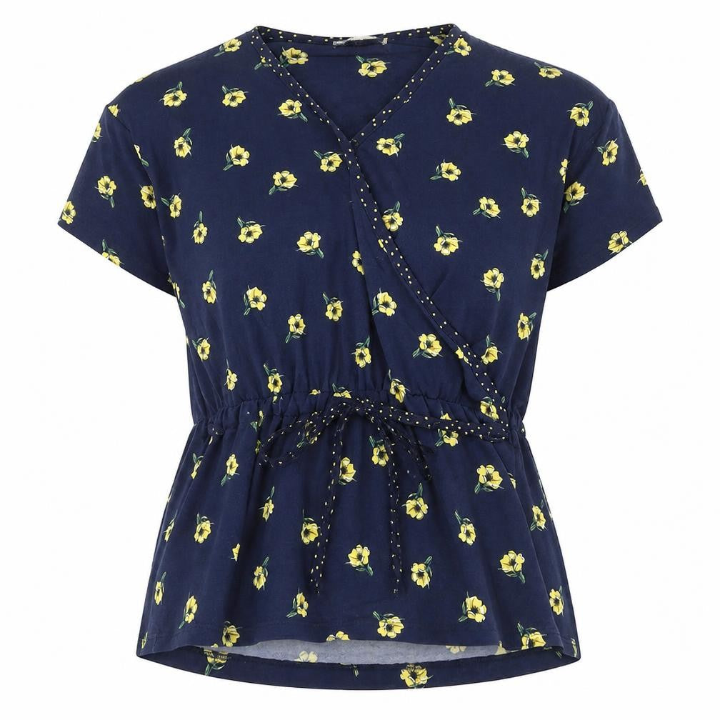Warehouse Womens Blue Floral Polyester Wrap Blouse Size 12 V-Neck