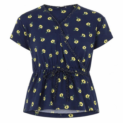 Warehouse Womens Blue Floral Polyester Wrap Blouse Size 12 V-Neck
