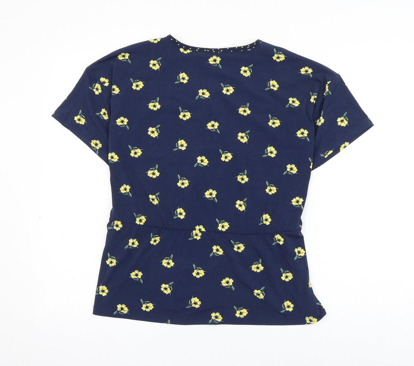 Warehouse Womens Blue Floral Polyester Wrap Blouse Size 12 V-Neck