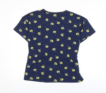 Warehouse Womens Blue Floral Polyester Wrap Blouse Size 12 V-Neck