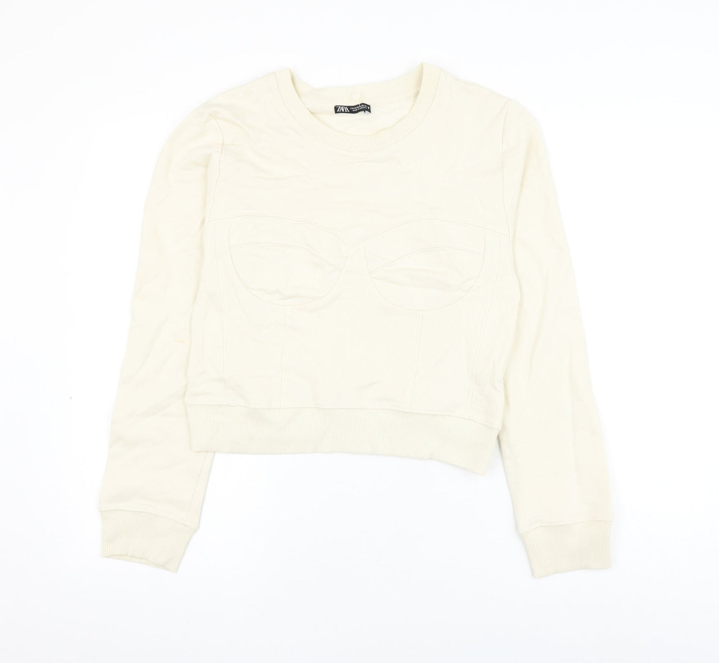 Zara Womens Beige Cotton Pullover Sweatshirt Size M Pullover