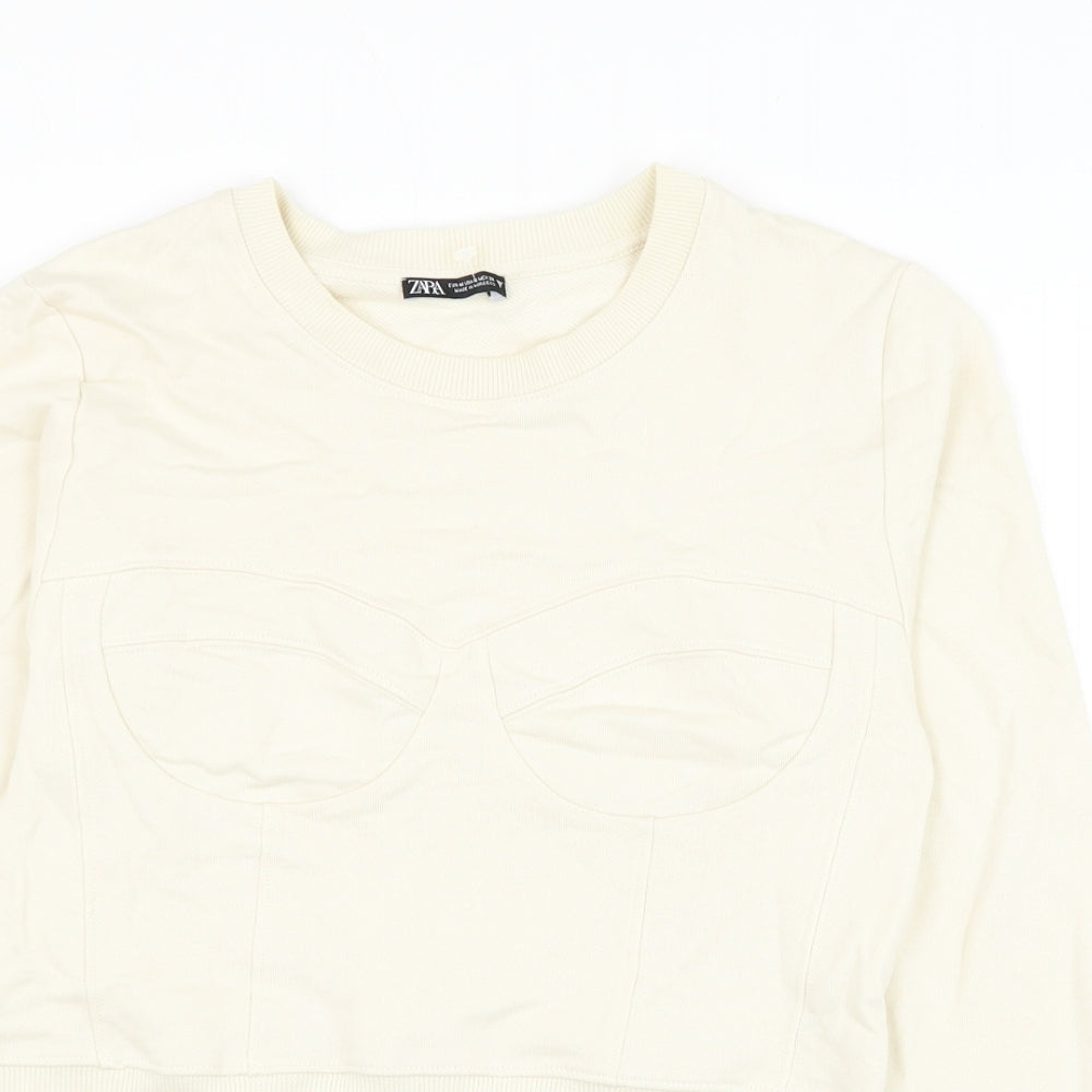 Zara Womens Beige Cotton Pullover Sweatshirt Size M Pullover